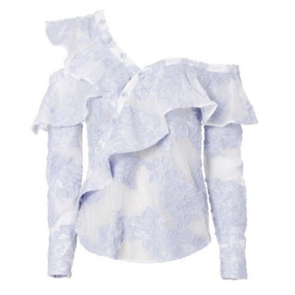 Self-Portrait Blue Ruffled One-Shoulder Blouse - Picture 6 of 15